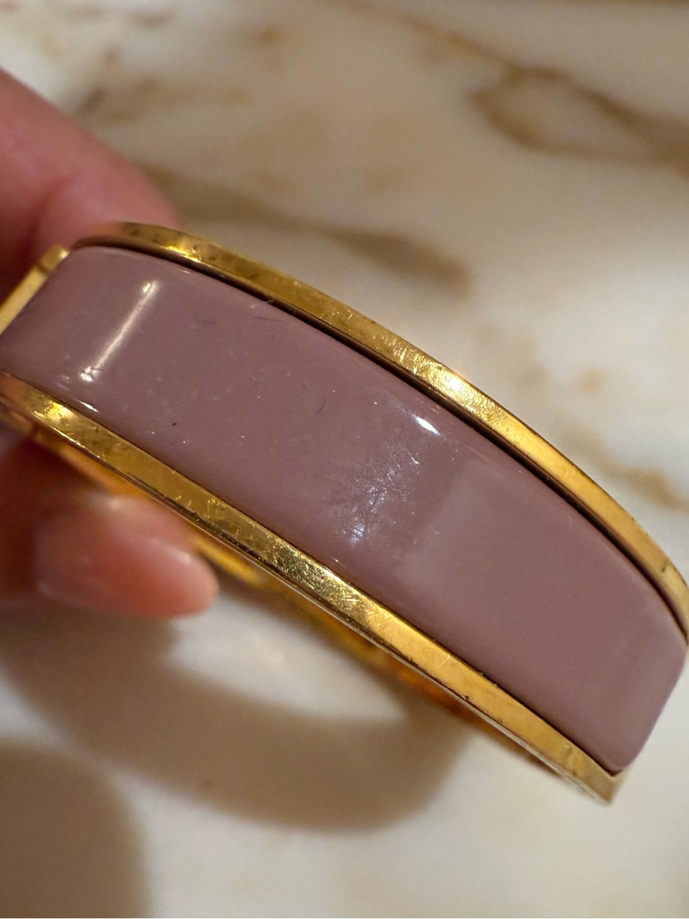 Hermès Gold and Mauve Enamel H Bracelet - Picture 2 of 3